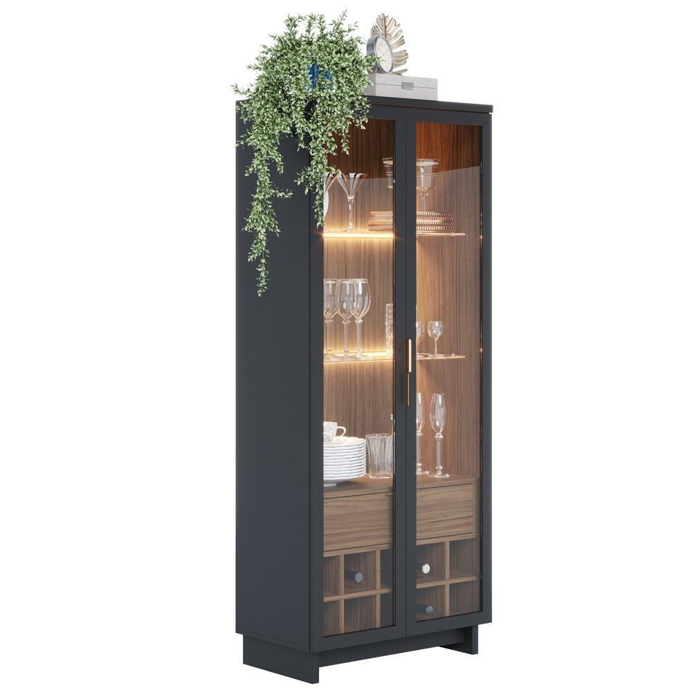 Cristaleira Adega 2 Portas 1 Gaveta Tijuca C05 Preto Fosco/noce Milano - Mpozenato - 6