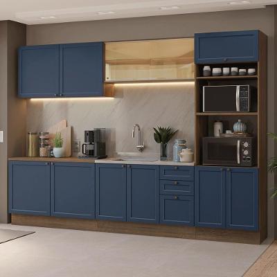 Armário De Cozinha Completa 310 Cm Vik Madesa 01 Rustic/azul