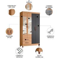 Guarda Roupa Solteiro 103cm Com Espelho Dony A02 Freijó/titanium - Mpozenato - 3