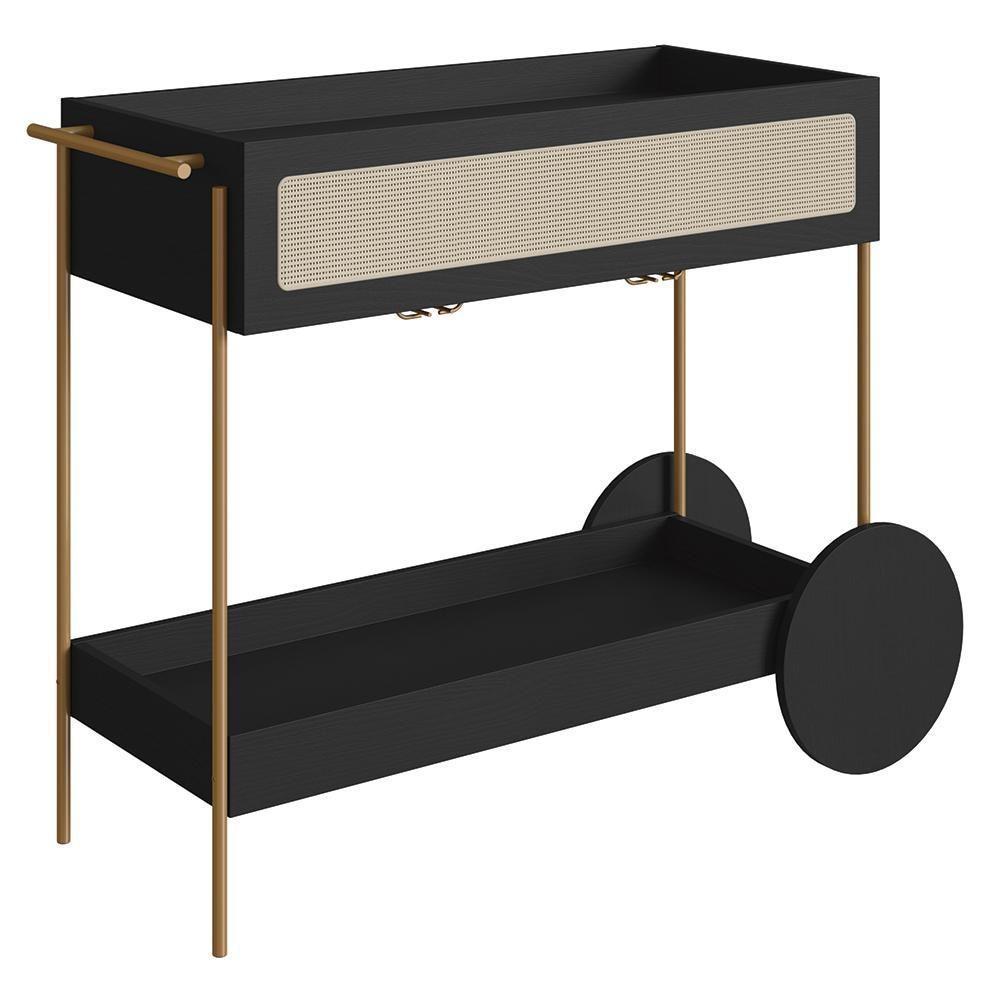 Carrinho Bar 1 Gaveta Porta Taça Pé Metal Arlo A10 Nero/dourado - Mpozenato - 1