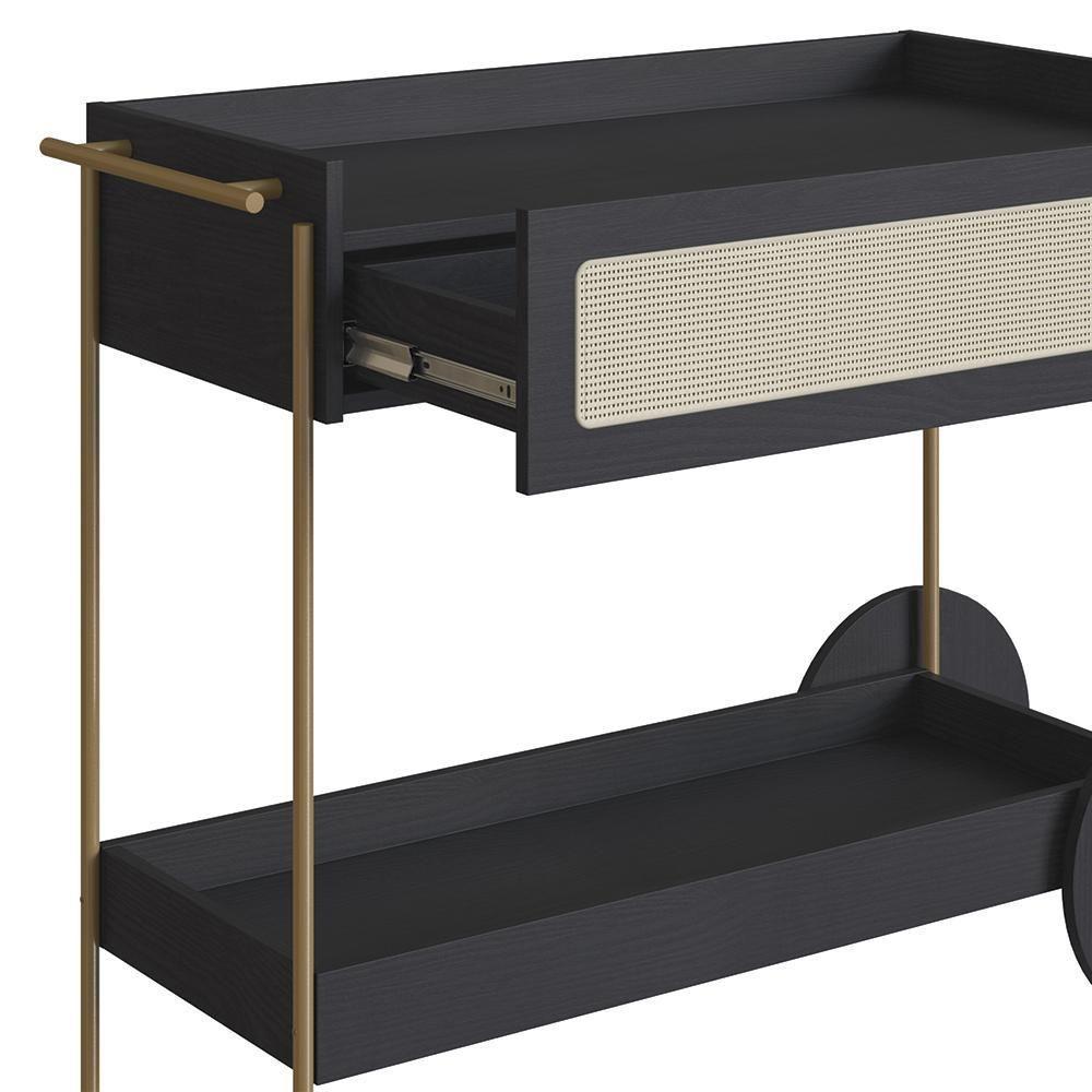 Carrinho Bar 1 Gaveta Porta Taça Pé Metal Arlo A10 Nero/dourado - Mpozenato - 6