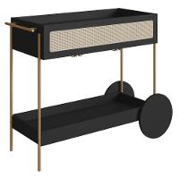 Carrinho Bar 1 Gaveta Porta Taça Pé Metal Arlo A10 Nero/dourado - Mpozenato - 1