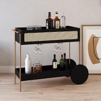 Carrinho Bar 1 Gaveta Porta Taça Pé Metal Arlo A10 Nero/dourado - Mpozenato - 2