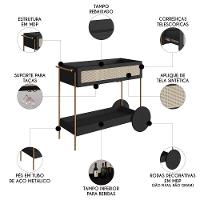 Carrinho Bar 1 Gaveta Porta Taça Pé Metal Arlo A10 Nero/dourado - Mpozenato - 3