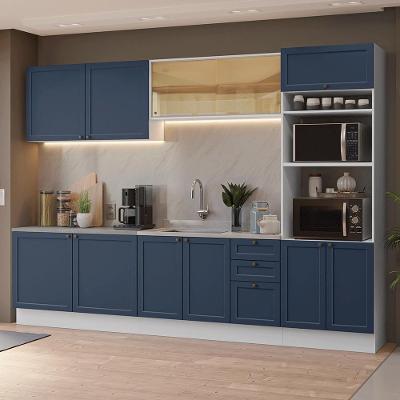 Armário de Cozinha Completa Vik 11 Portas 3 Gavetas MDF 310 cm Branco Azul Texturizado