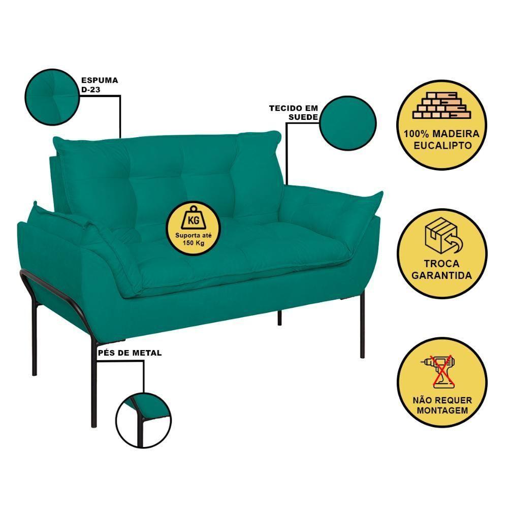 Kit 02 Poltronas + Namoradeira Reforçada Opala Metal Preto Azul Turquesa - 3