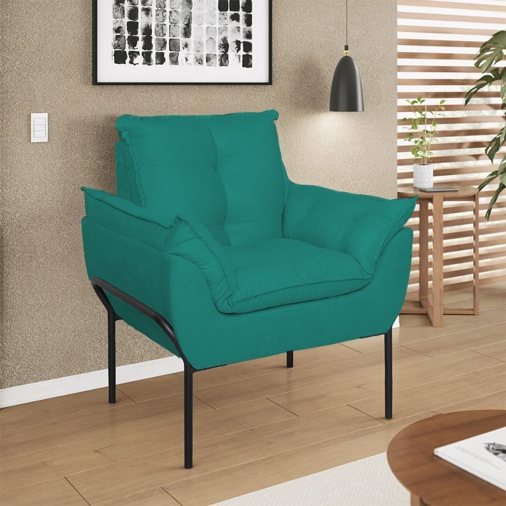 Kit 02 Poltronas + Namoradeira Reforçada Opala Metal Preto Azul Turquesa - 6