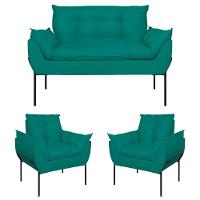 Kit 02 Poltronas + Namoradeira Reforçada Opala Metal Preto Azul Turquesa - 1