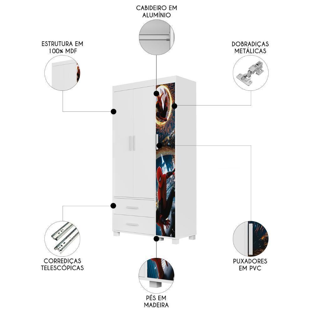 Guarda Roupa Infantil 89cm Com 3 Portas Herói Aranha Z53 - Mpozenato - 3