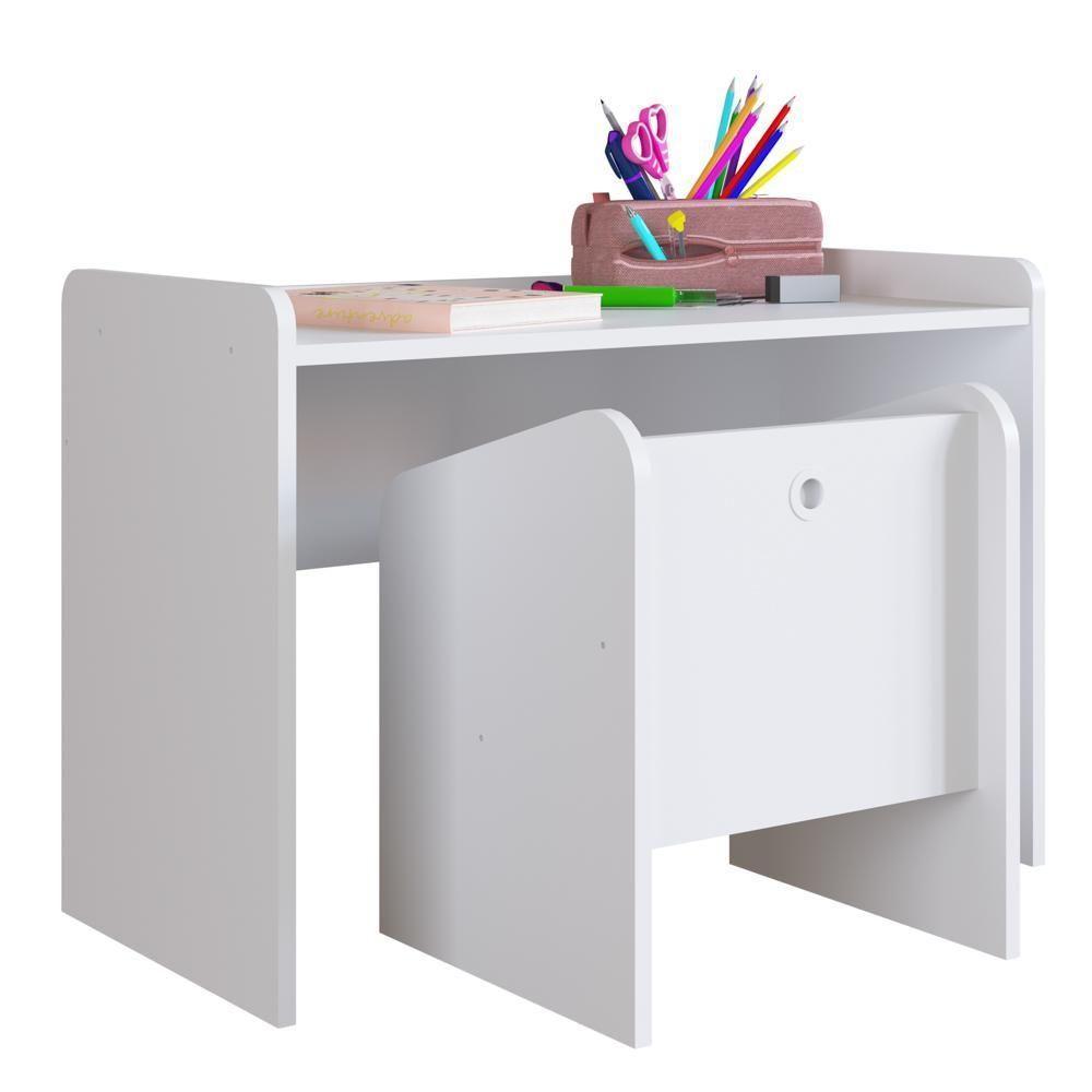 Escrivaninha Infantil Com Banqueta Montessoriano Meu Fofinho A05 Branco - Mpozenato - 1