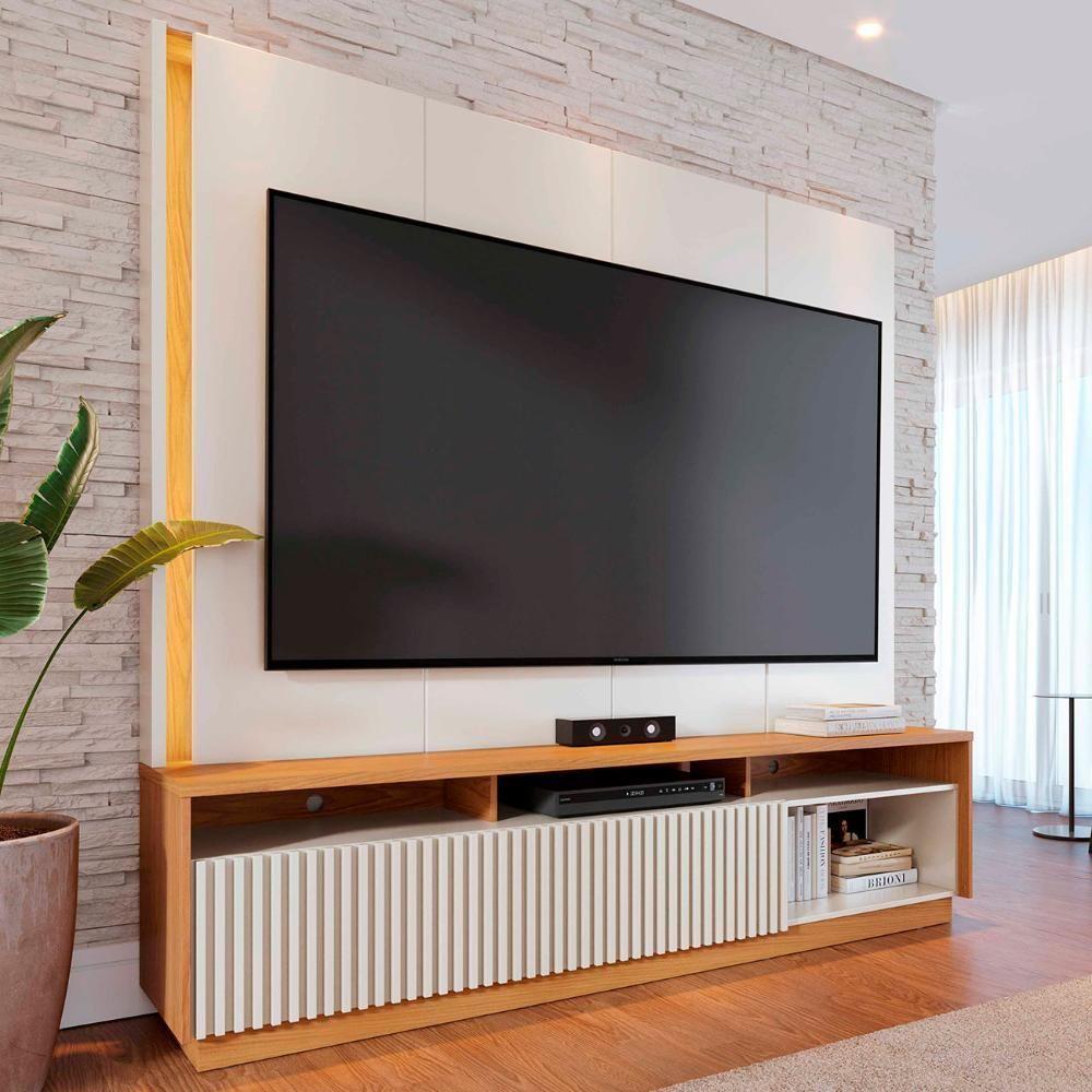 Estante Painel Tv 75 Pol Com Led 200cm Mafra Freijó/off White C05 - Mpozenato - 2