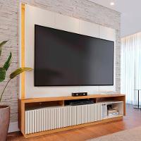 Estante Painel Tv 75 Pol Com Led 200cm Mafra Freijó/off White C05 - Mpozenato - 2