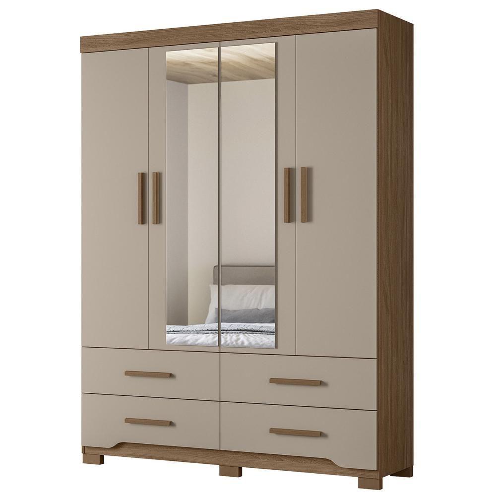 Guarda Roupa Casal 160cm Com Espelho Cancum Carvalho/fendi Z17 - Mpozenato - 1