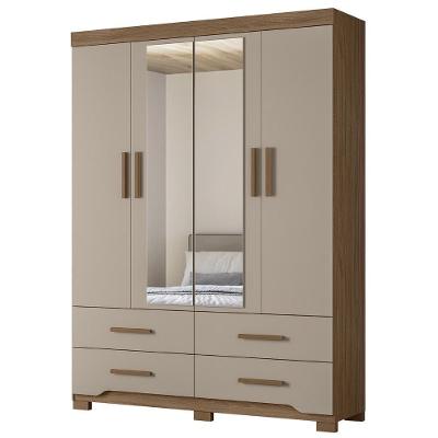 Guarda Roupa Casal 160cm Com Espelho Cancum Carvalho/fendi Z17 - Mpozenato