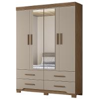 Guarda Roupa Casal 160cm Com Espelho Cancum Carvalho/fendi Z17 - Mpozenato - 1