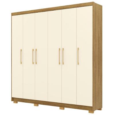 Guarda Roupa Casal Pernambuco 6 Portas de Bater 6 Gavetas Nature-Champanhe MDF Vila Rica