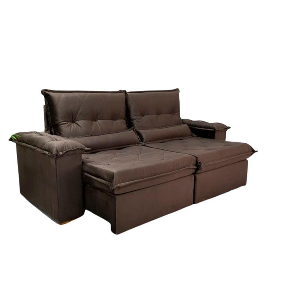 Sofá Retrátil Reclinável Imperial Molas Ensacadas Veludo Marrom 2,50m - 1
