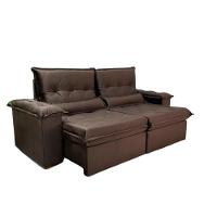 Sofá Retrátil Reclinável Imperial Molas Ensacadas Veludo Marrom 2,50m - 1