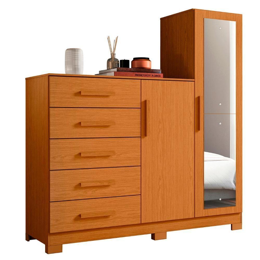 Guarda Roupa Cômoda Com Espelho 158cm Suiça A02 Cinamomo - Mpozenato - 1