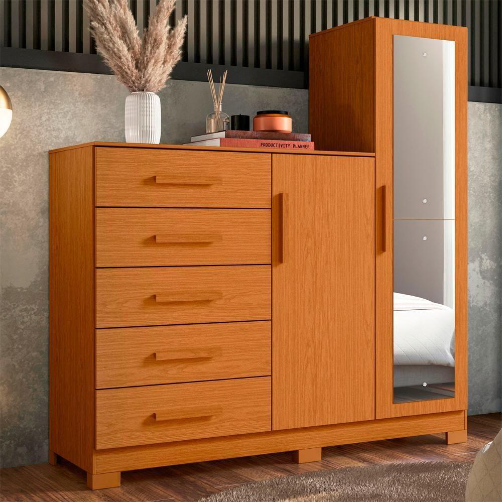 Guarda Roupa Cômoda Com Espelho 158cm Suiça A02 Cinamomo - Mpozenato - 2