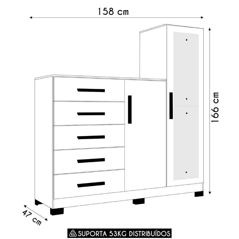 Guarda Roupa Cômoda Com Espelho 158cm Suiça A02 Cinamomo - Mpozenato - 4