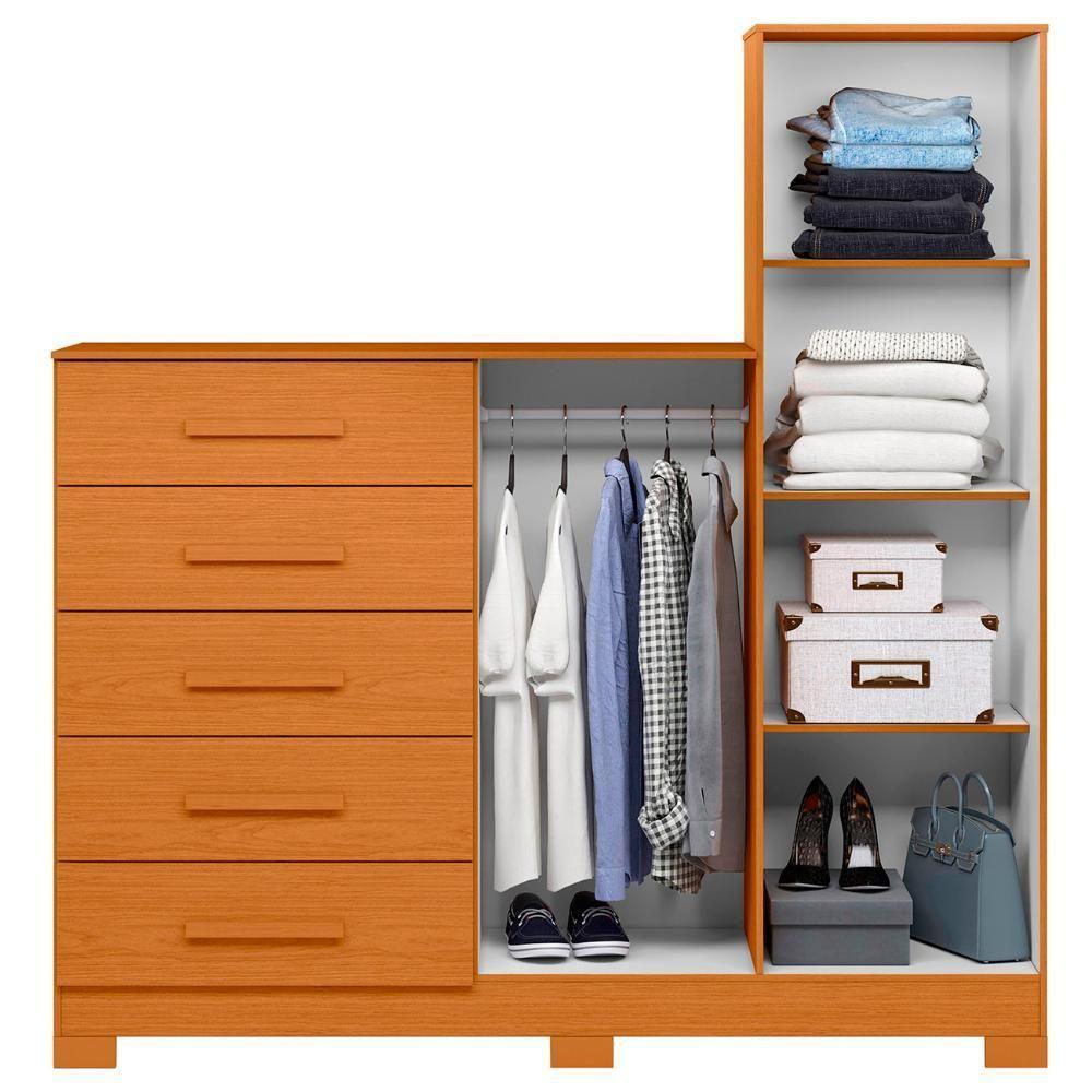 Guarda Roupa Cômoda Com Espelho 158cm Suiça A02 Cinamomo - Mpozenato - 5