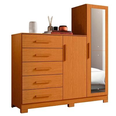 Guarda Roupa Cômoda Com Espelho 158cm Suiça A02 Cinamomo - Mpozenato