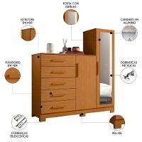 Guarda Roupa Cômoda Com Espelho 158cm Suiça A02 Cinamomo - Mpozenato - 3