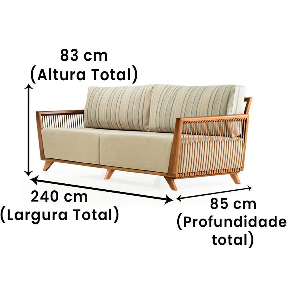 Sofá Odara Ozki 240 Cm Madeira Eucalipto Cedro Tecido Composê Bege E Verde Corda Redonda Rami - 4