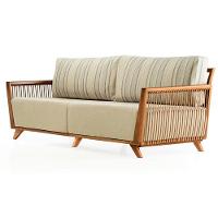 Sofá Odara Ozki 240 Cm Madeira Eucalipto Cedro Tecido Composê Bege E Verde Corda Redonda Rami - 1