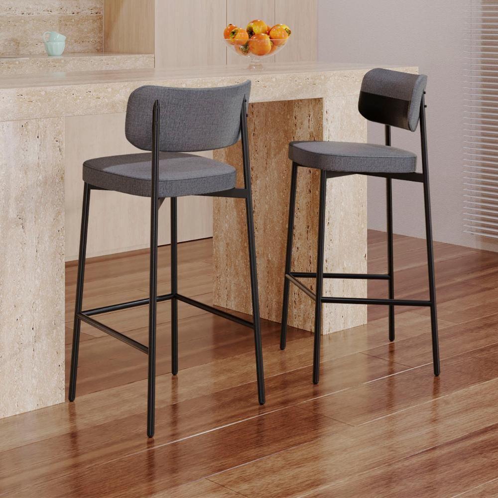 Banqueta Alta Bar Estofada Kit 6 Ella M25 Linho Cinza/preto - Mpozenato - 2