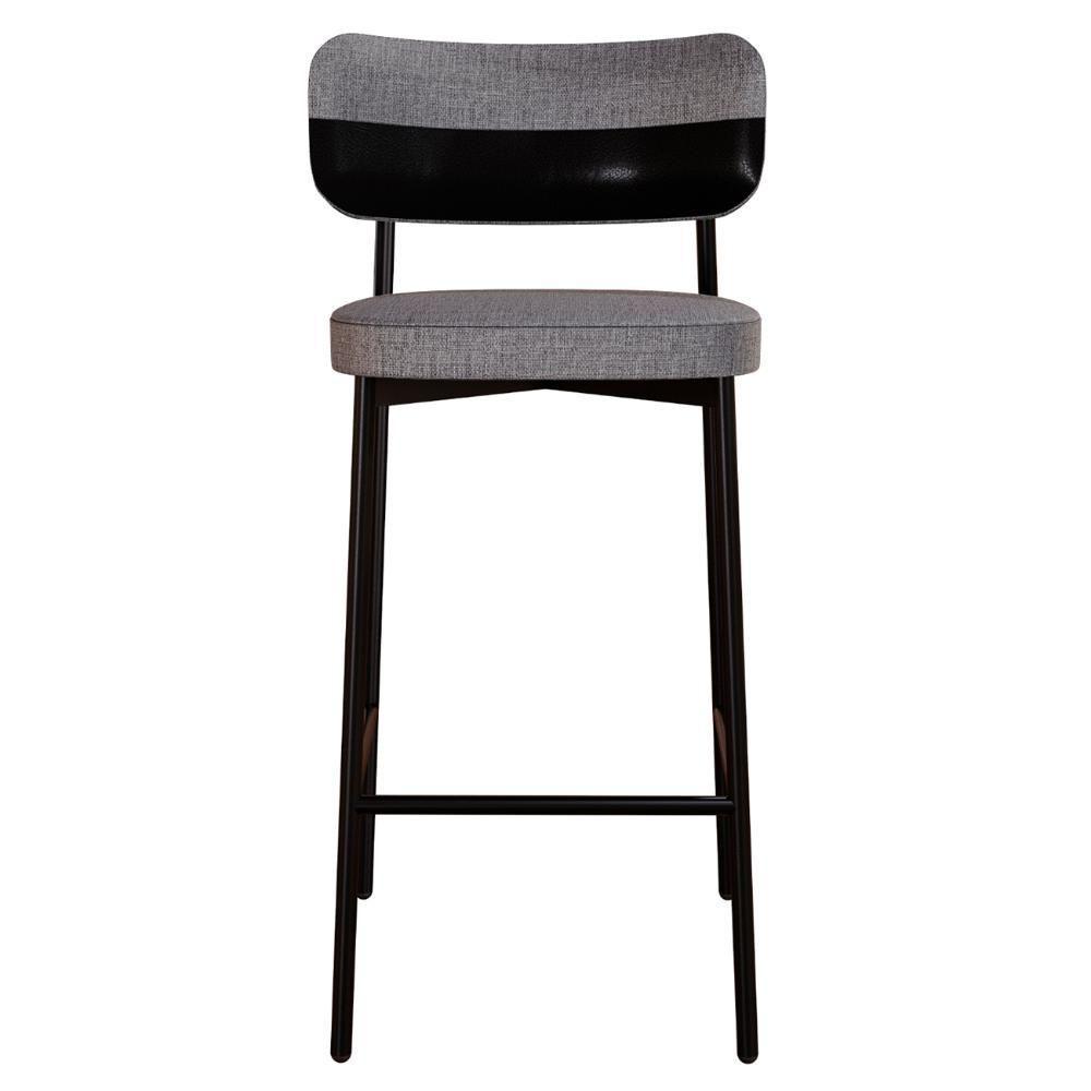 Banqueta Alta Bar Estofada Kit 6 Ella M25 Linho Cinza/preto - Mpozenato - 6