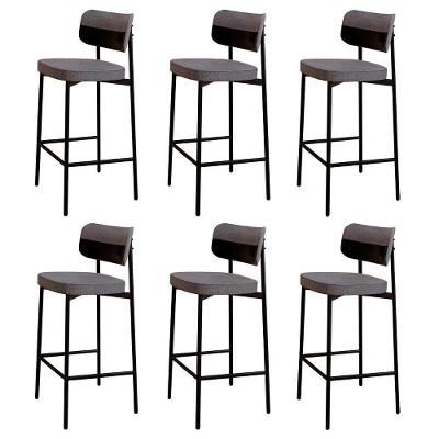 Banqueta Alta Bar Estofada Kit 6 Ella M25 Linho Cinza/preto - Mpozenato
