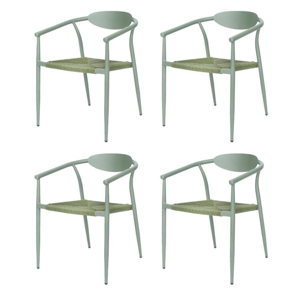 Kit 4 Cadeiras Empilhável Isla Fratini Em Alumínio Verde Assento Com Trama De Corda Náutica Verde - 1