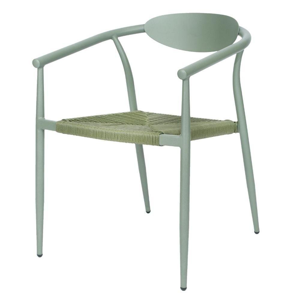 Kit 4 Cadeiras Empilhável Isla Fratini Em Alumínio Verde Assento Com Trama De Corda Náutica Verde - 2