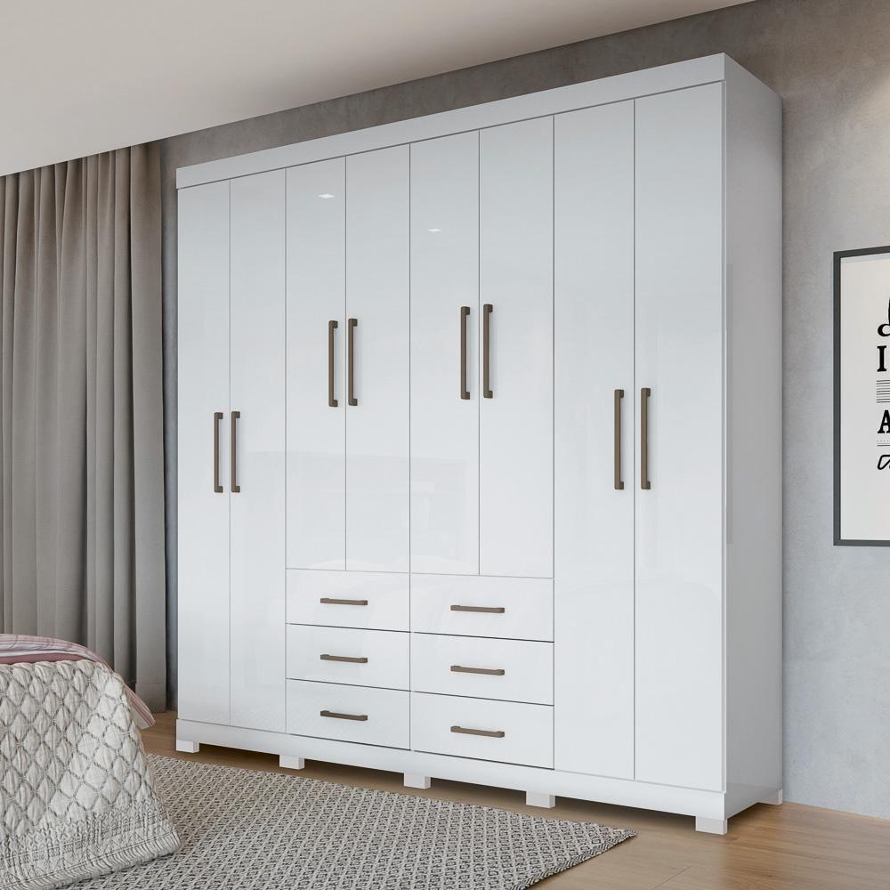 Guarda Roupa Casal Com Espelho 8 Portas 6 Gavetas Liverpool 8.6 New Branco - Santos Andirá - 2