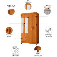 Guarda Roupa Solteiro 103cm Com Espelho Dony A02 Cinamomo - Mpozenato - 3