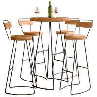 Conjunto Mesa Bistrô Alta E 4 Banquetas Com Encosto Estilo Industrial Aura D09 Peroba - Mpozenato - 1