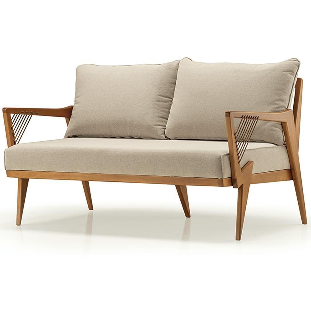 Sofá Alva Ozki 138 Cm Madeira Eucalipto Cedro Tecido Bege Corda Couro Reconstituído - 1