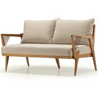 Sofá Alva Ozki 138 Cm Madeira Eucalipto Cedro Tecido Bege Corda Couro Reconstituído - 1