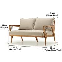 Sofá Alva Ozki 138 Cm Madeira Eucalipto Cedro Tecido Bege Corda Couro Reconstituído - 3