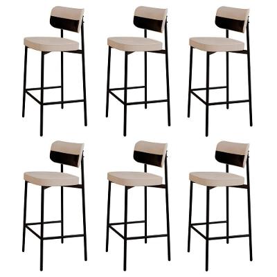 Banqueta Alta Bar Estofada Kit 6 Ella M25 Linho Areia/preto - Mpozenato