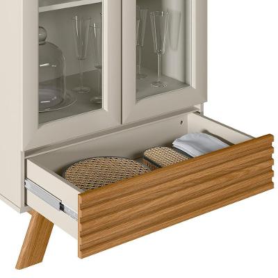 Cristaleira 2 Portas Com Gaveta Marcela L06 Nature/off White - Mpozenato