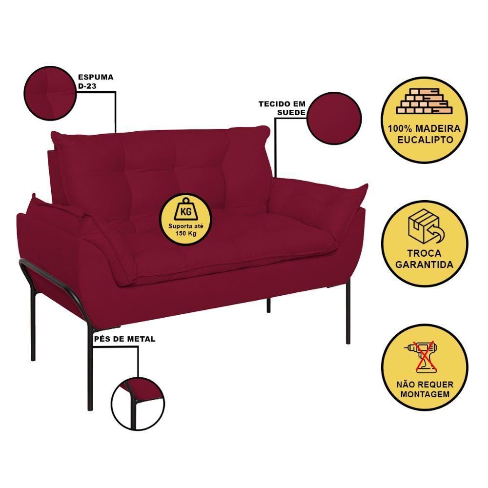 Sofá Namoradeira Base Metal Preta Reforçada Tecido Suede Marsala - 2