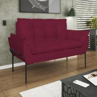 Sofá Namoradeira Base Metal Preta Reforçada Tecido Suede Marsala - 1