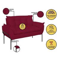 Sofá Namoradeira Base Metal Preta Reforçada Tecido Suede Marsala - 2