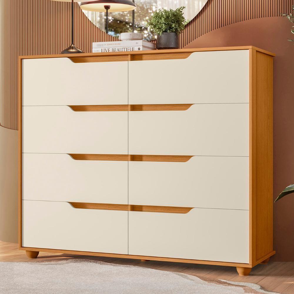 Cômoda Para Quarto 8 Gavetas 136cm Doble Flex Off/cinamomo - Albatroz - 3