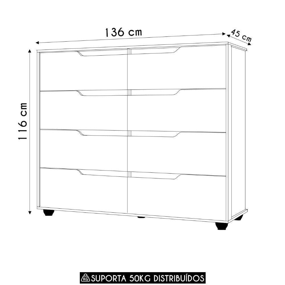 Cômoda Para Quarto 8 Gavetas 136cm Doble Flex Off/cinamomo - Albatroz - 5