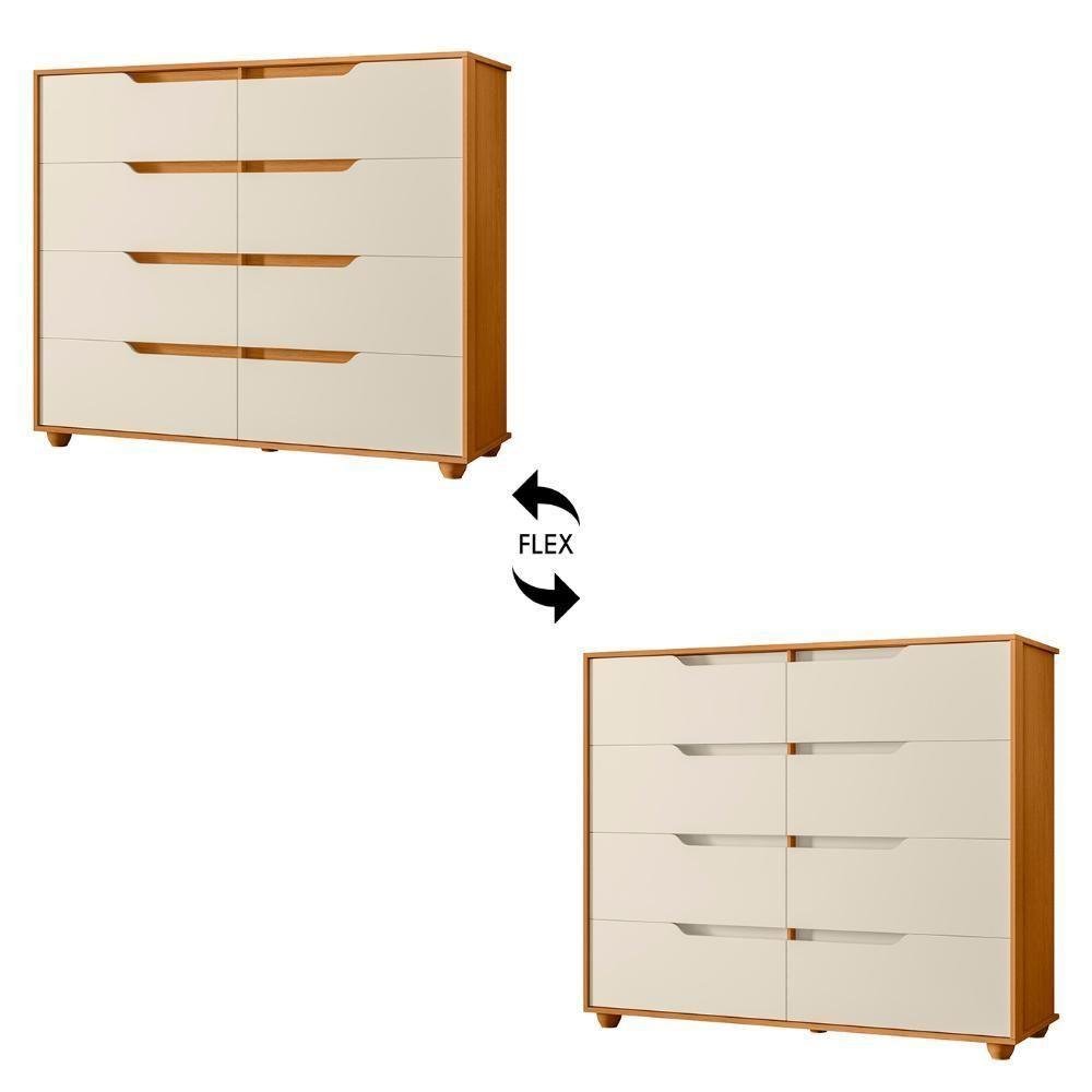 Cômoda Para Quarto 8 Gavetas 136cm Doble Flex Off/cinamomo - Albatroz - 6