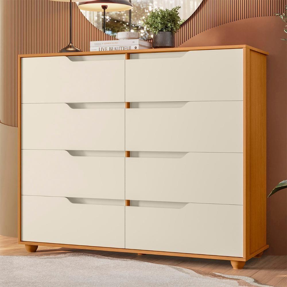 Cômoda Para Quarto 8 Gavetas 136cm Doble Flex Off/cinamomo - Albatroz - 9